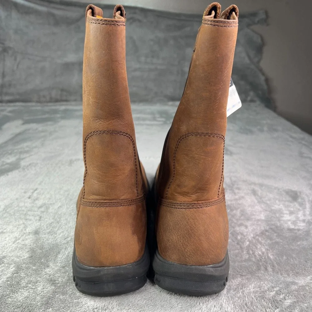 Caterpillar Work Boots Mens 8 Wide Summer‎ Brown Drawbar Pull-On Steel Toe New